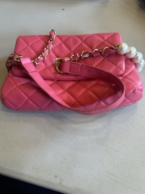 Bradley Mischka. Quilted Messenger/Crossbody  Pearl Bag. Hot Pink.  Dwk166