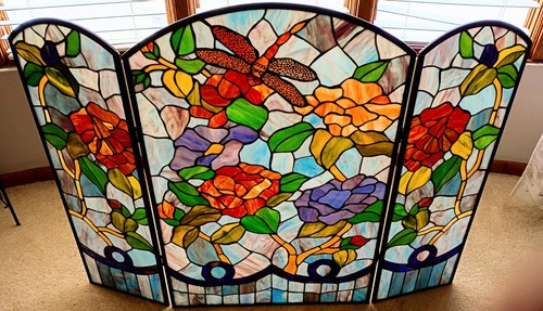 Meyda Tiffany Dragonfly Stained Glass Fireplace Screen Great Cond. Free Shipping