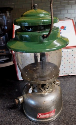 #ad Vintage 1962 LARGE Coleman 236 Green amp; Nickel Lantern Original Globe WORKS C $139.00