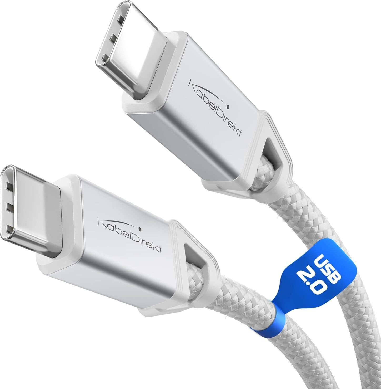 KabelDirekt 2 Pack USB-C to USB-C Cable 1m White Braided 60W Lead iPad Mac PS5