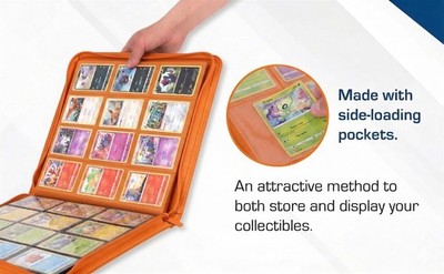 Gaming Card Album BCW Z Folio Zippered LX 12 Pocket Pages Orange Side Load Pages