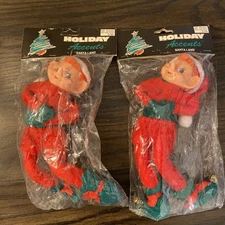 Vintage Lot Of 2Felt Pixie Christmas Elf Posable Legs And Arms Bell Shoes 9” NOS