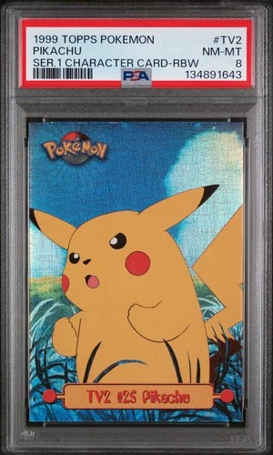 1999 TOPPS POKEMON SER 1 CHARACTER CARDS RAINBOW #TV2 PIKACHU PSA 8