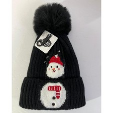 Kids Girls Winter Pom Pom X'mas Knitted Hat Beanie - Santa Claus, Black