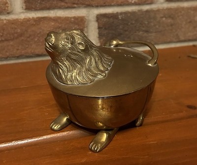 Vintage Brass Footed Digital Lion Box Solid Stash Trinket Change Jar 