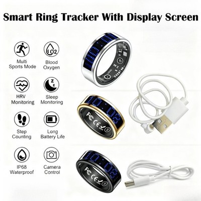 Smart Health Ring With LED Display Screen Heart Rate Sleeping Tracker Fitness