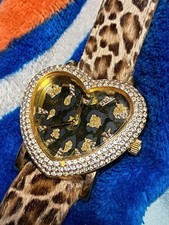 Guess Heart Shape Leopard Print Watch Crystal Bezel With Red Heart Box