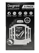 Degree Men UltraClear+ Antiperspirant Deodorant 5 Pack Black White 72H. NEW OB