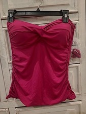 Anne Cole Women's Berry Stretch Twist Front Bandeau Tankini Swim Top Size LARGE