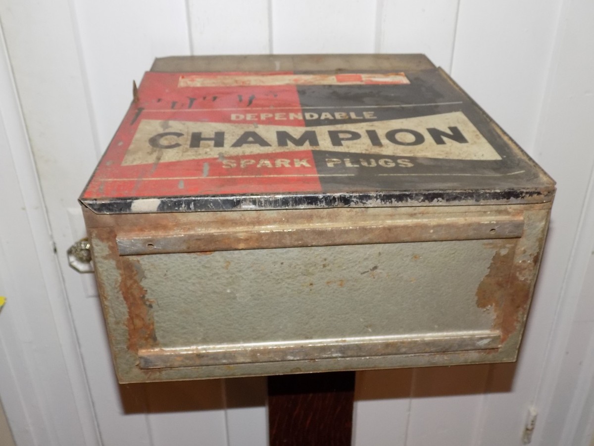 Vintage Dependable Champion Spark Plugs Metal Store Cabinet | eBay