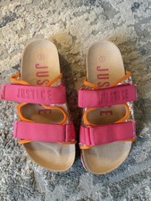 Girls Justice Adjustable Slide Size 2 Pink/Orange with Confetti Sandals