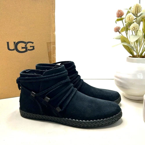 Stivaletti UGG Rianne scamosciati cerniera nero 1123598 donna US 6 5 nuovi con scatola