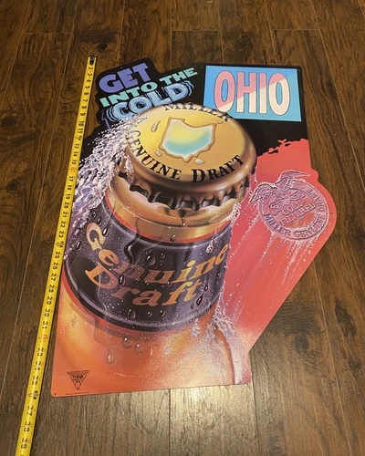 MILLER GENUINE DRAFT BEER EMBOSSED METAL TIN BEER SIGN OHIO Large 25x35 Rare VTG