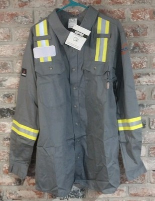 Men's NWT Crude FR Flame Resistant Gray Long Sleeve Reflective Shirt Large Tall