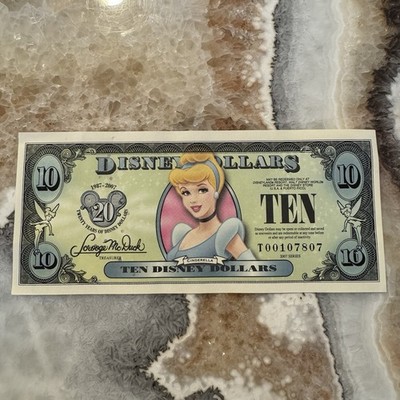 2007 $10 Disney Dollar Cinderella 20th Anniversary UNC Low Serial T00107807