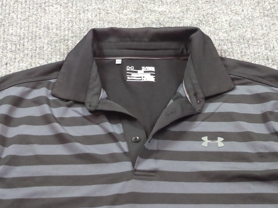 Under Armour Shirt Mens XL Black Gray Polo Short Sleeve Loose Fit Heat Gear - Image 2 of 4