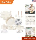 Ceramic Cookware Set Non Toxic with Detachable Handles, Healthy Nonstick Pans...