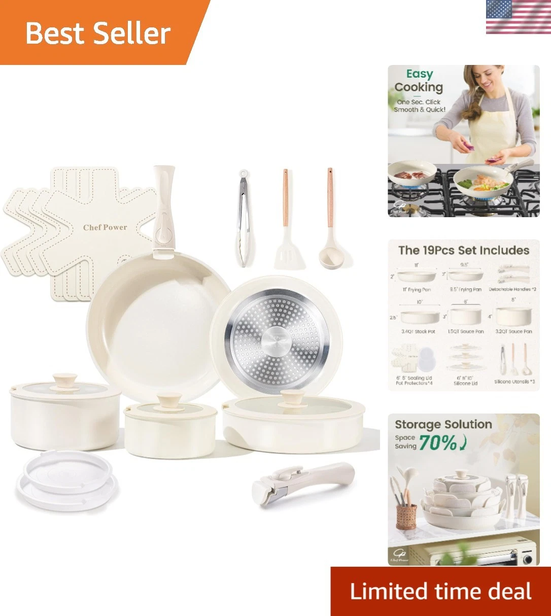 Ceramic Cookware Set Non Toxic with Detachable Handles, Healthy Nonstick Pans...
Opens in a new wind