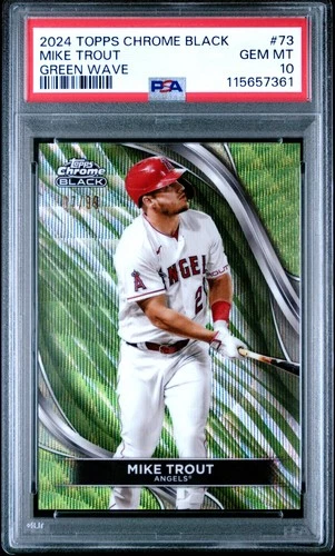 Mike Trout 2024 Topps Chrome Black #73 Green Wave #7/99 PSA 10