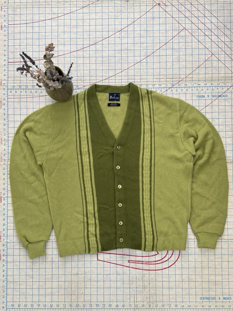 Vintage 50-60's Perth Ltd Knit Cardigan Two Tone Green Mens Vintage 50-60's Perth Ltd Knit Cardigan Two Tone Green Mens