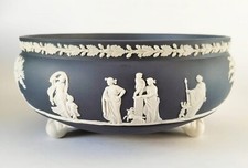 Wedgwood Jasperware Portland Blue Bowl Three Footed - Signed Wedgwood 1994