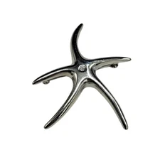 Vintage LC Pin Brooch Silver Toned Starfish Design With Clear Rhinestone Used