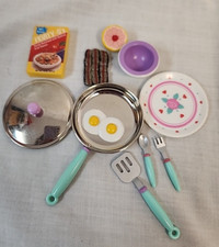 VTG Tyco Kitchen Littles Metal Skillet Utensils -Plate Bowl Grapfruit Cereal