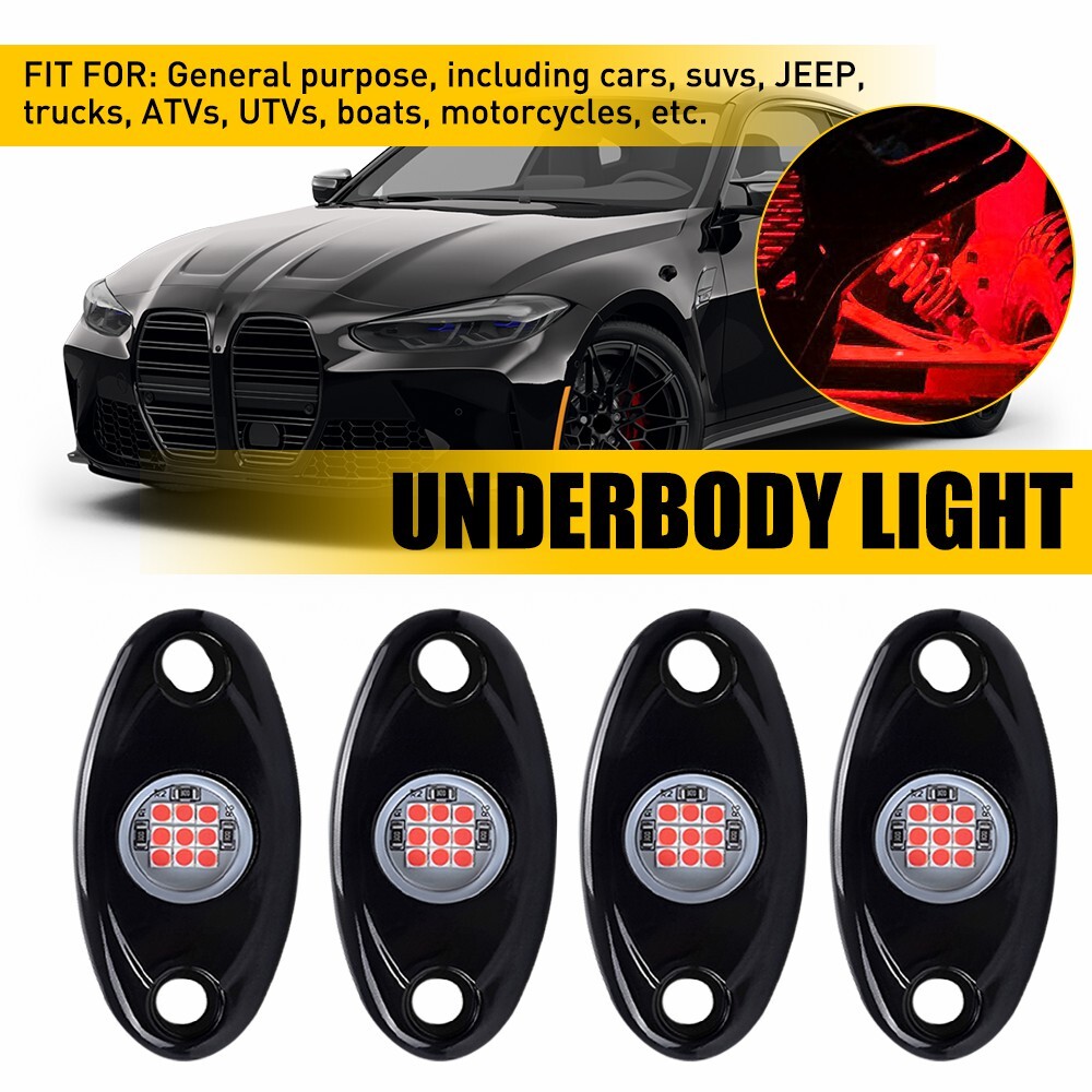 Red LED Rock Lights 4 Pods Underbody Light For JEEP Offroad Truck UTV ATV Boat S