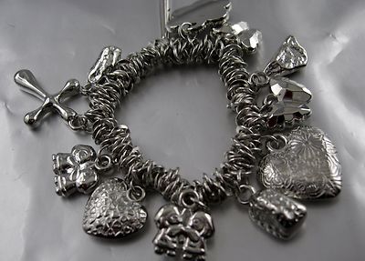16-6 Bettel Armband Silber 12 Anhänger Herz, Kinder, Schmetterling, Nuggets