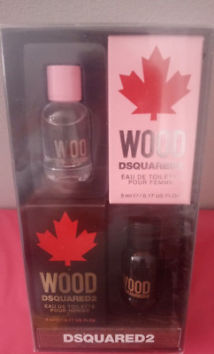 Dsquared2 Duo Miniatures Wood EDT Pour Femme and Pour Homme Set 5mL Each NIB
