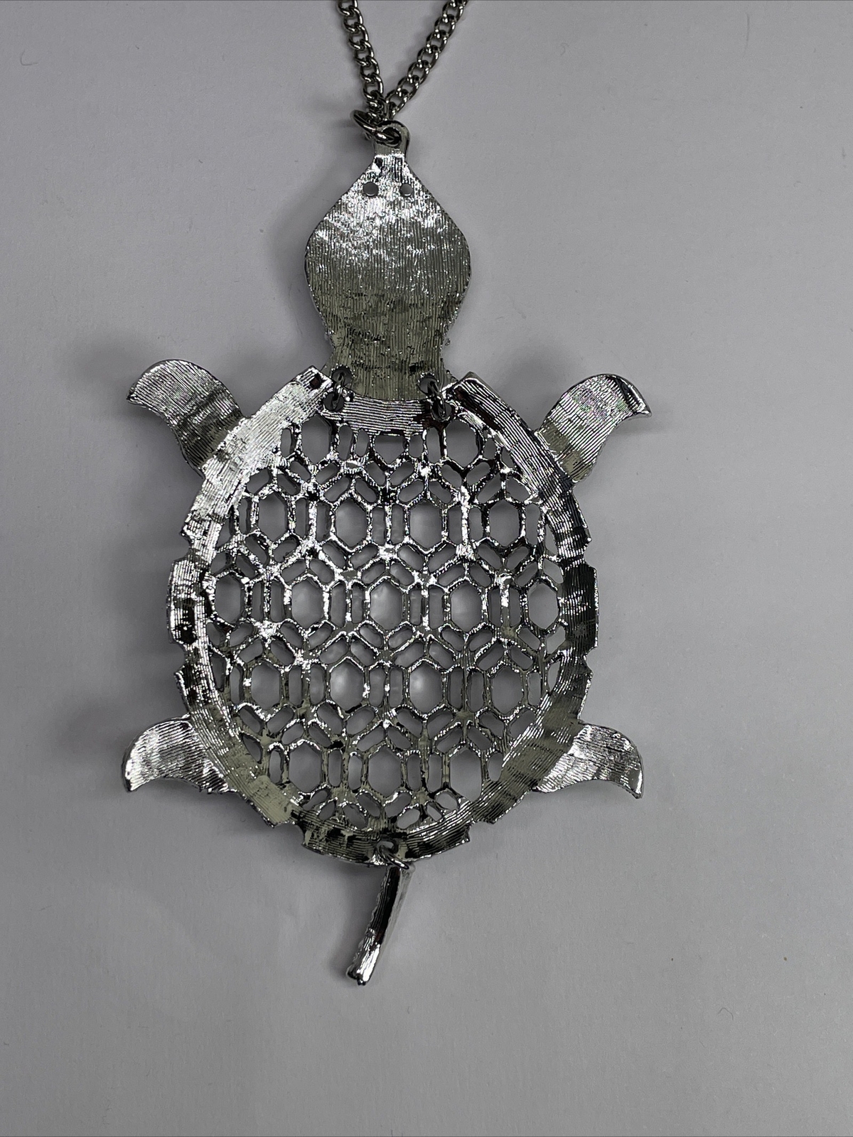 Silver Plated Large Solid Turtle Necklace Pendant… - image 5