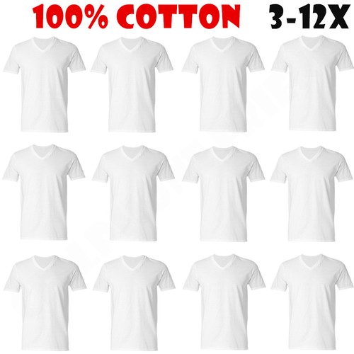 3-12-Pack V-Neck For Men's 100% Cotton Tagless T-Shirt Undershirt Tee White