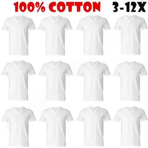 3-12-Pack V-Neck For Men's 100% Cotton Tagless T-Shirt Undershirt Tee White