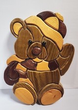 VTG Handmade Wood Carved Teddy Bear Nursery Wall Plaque Child Bedroom Decor 1