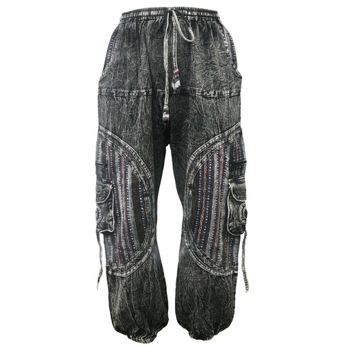 Aztec Patchwork Stonewash Pants Mens Womens Harem Hippie Baggy Gypsy Trousers L - Picture 2 of 21
