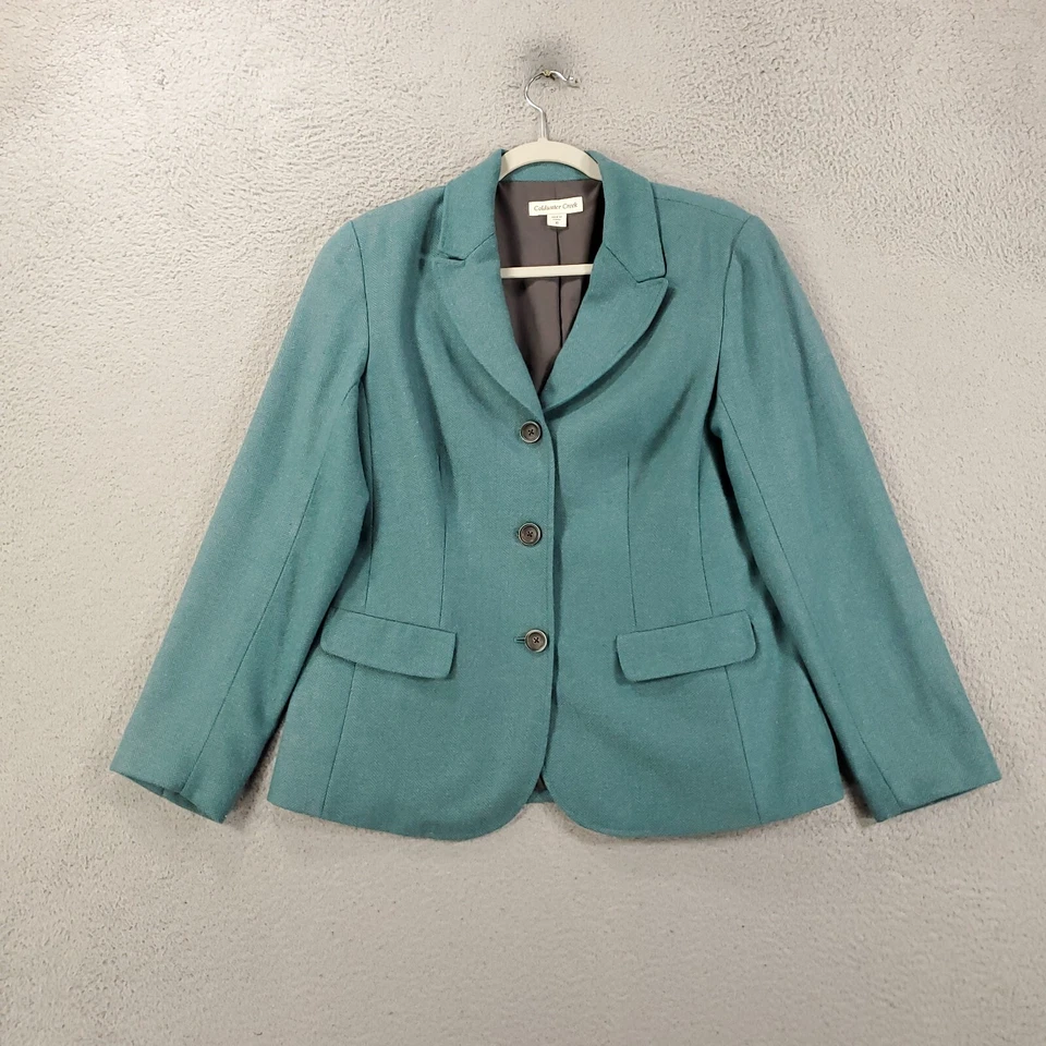 Chaqueta Blazer Coldwater Creek Mujer 10 Azul Espiga Abotonada Mezcla Lana Foto 2 de 4