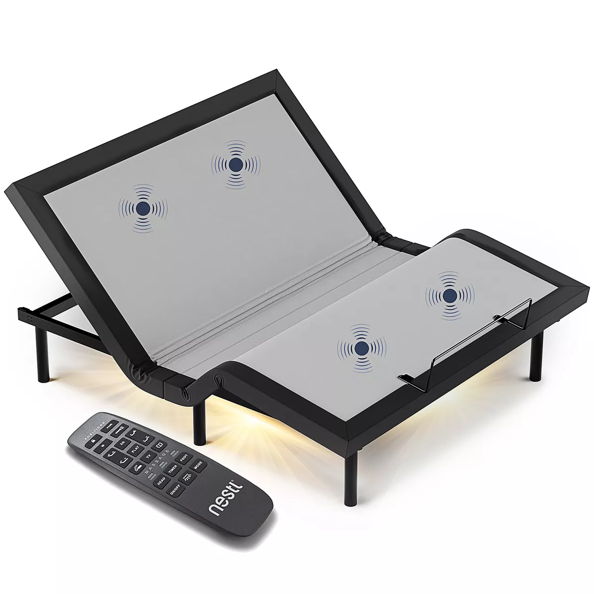 Adjustable Bed Base Massage Bed Frame Optional Mattress, Remote