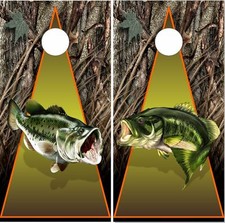 Bass Fishing Camo LAMINATED Cornhole Wrap Bag Toss Skin Decal