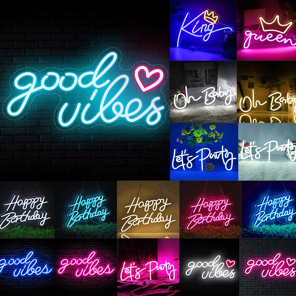 USB LED Neon Sign Lights Good Vibes Hanging Wall Decor Bar Game Room Party Lamp