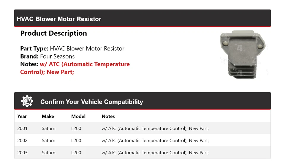 Resistencia de motor soplador de climatización Saturn L200 2001-2003 4 estaciones 2002 Foto 2 de 4