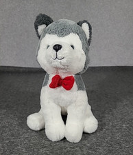 FAO Schwarz Husky 12 Inch Plush Puppy Dog Wolf Red Tie Christmas Grey White Sit