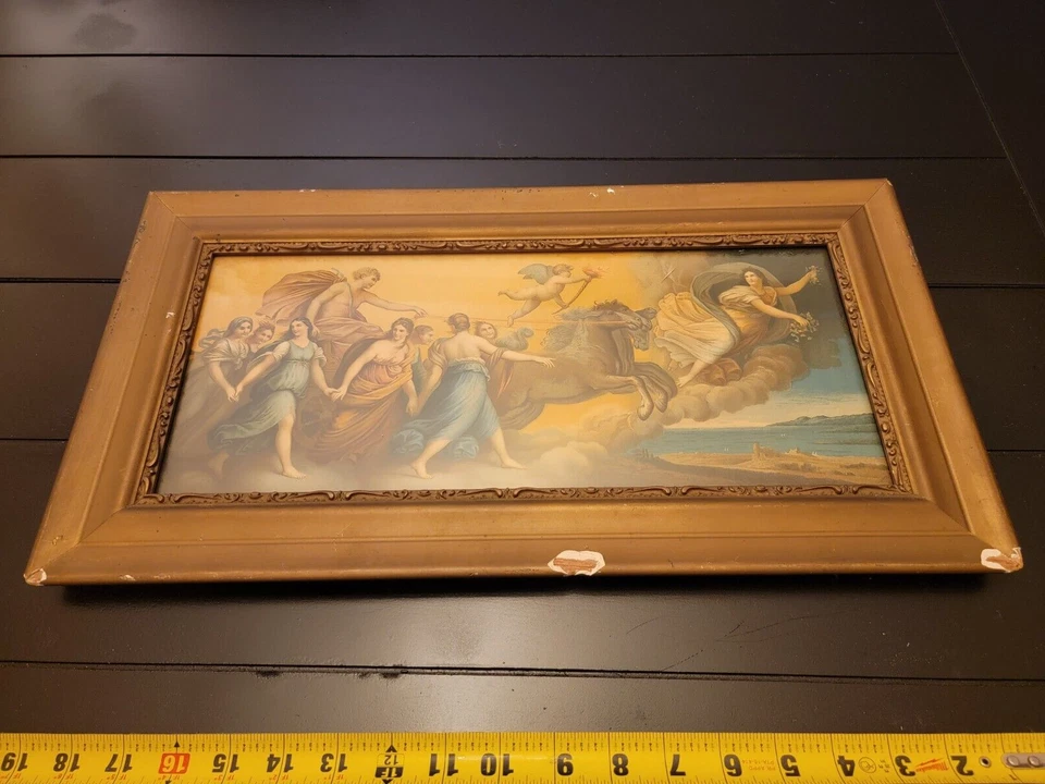 古董 1920 年代 Chromolithograph L'Aurora Guido Reni 原版经典框架 — 第 4/4 张图片