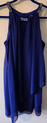 Jessica Howard Royal Blue Rhinestone Party Special Occasion Designer Dress S 14