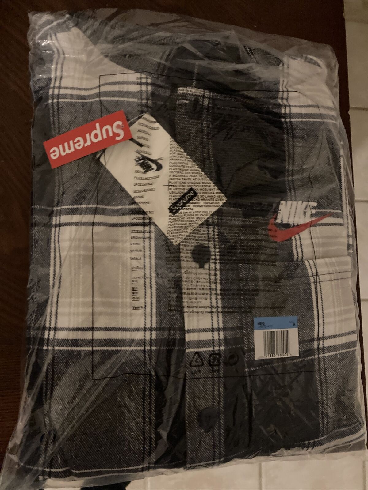 Supreme Nike Plaid Hooded Sweatshirt Navy Blue Size Medium *RARE* Sealed New