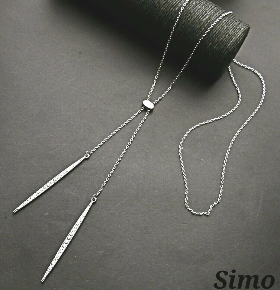 COLLANA DONNA  LUNGA CATENA  ARGENTO ORO ORO ROSA PENDENTI ZIRCONI REGALO SCONTI - Immagine 2 di 2