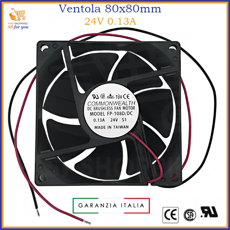 Ventola di raffreddamento ventilatore assiale 80mm 24V volt 80x80x25 silenziosa