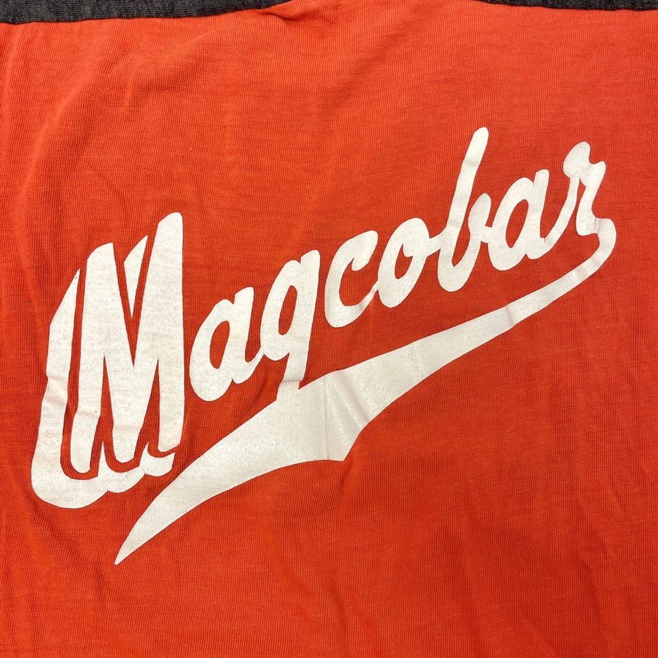 Vtg 80's Mason Orange RINGER Heavy MUD Oil Well T Shirt BASEBALL TEAM JERSEY L - Image 2 of 4