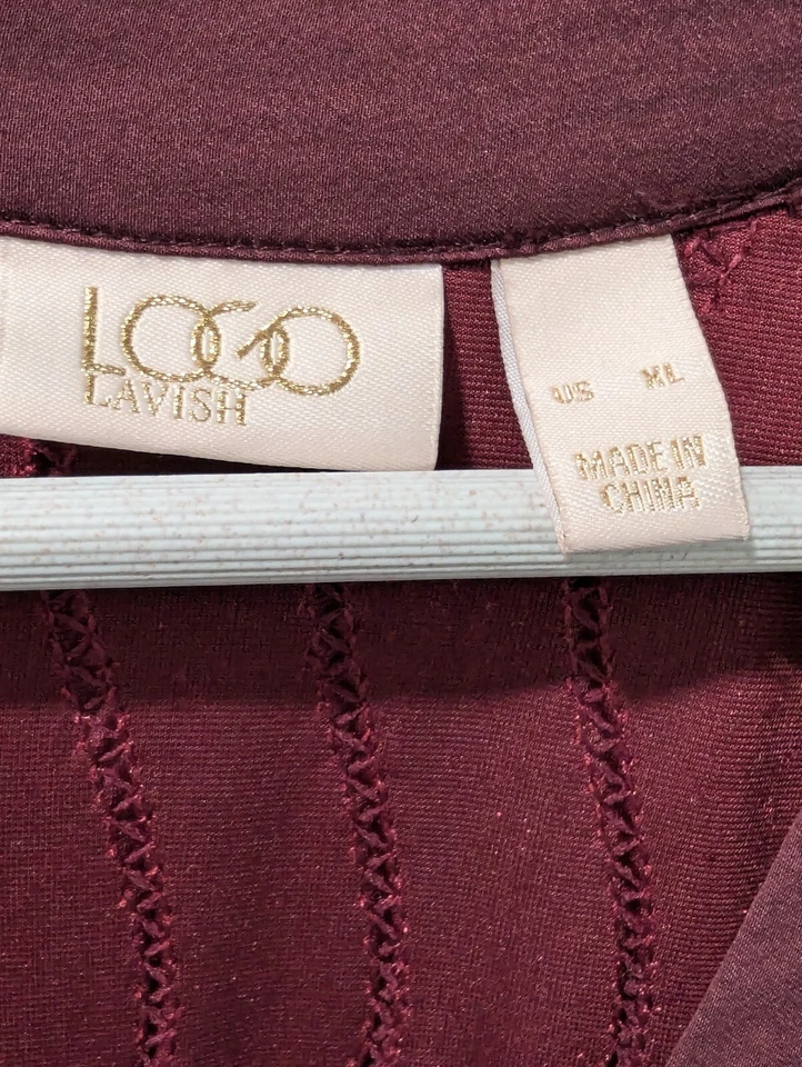 LOGO Lori Goldstein Lavish Womens 2X Oxblood Textured Velvet Duster Cardigan - Image 3 of 4