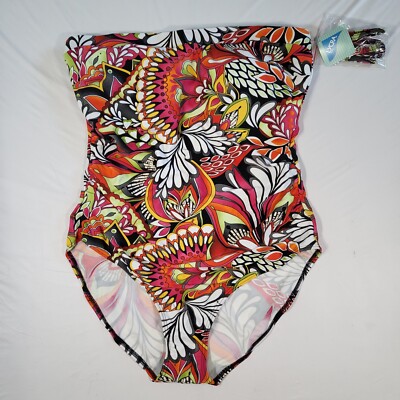 Bikini Bay Floral Swimsuit Womens Sz 18 Plus One Piece with Strap Multicolor NWT