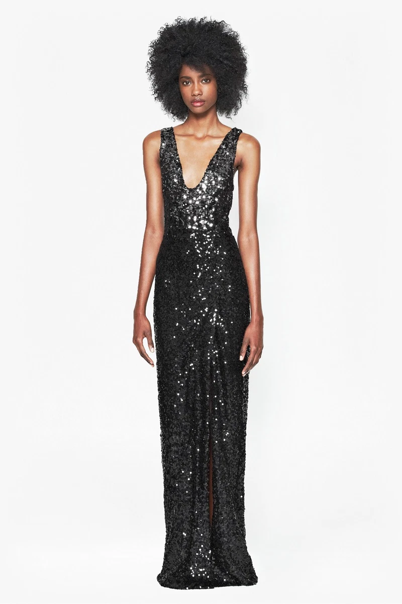 French Connection Black Cosmic Ombre Sequin Sparkle Maxi Dress Size 10